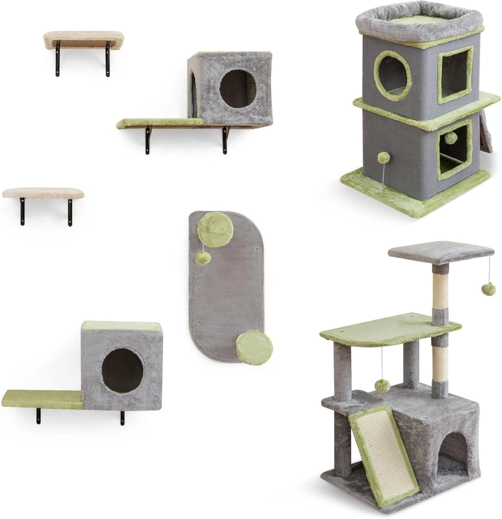 3 in 1 Set di Albero per Gatti, Tiragraffi per Gattini con Condominio, Cat tree a 3 Livelli, Albero da Arrampicata Versatile