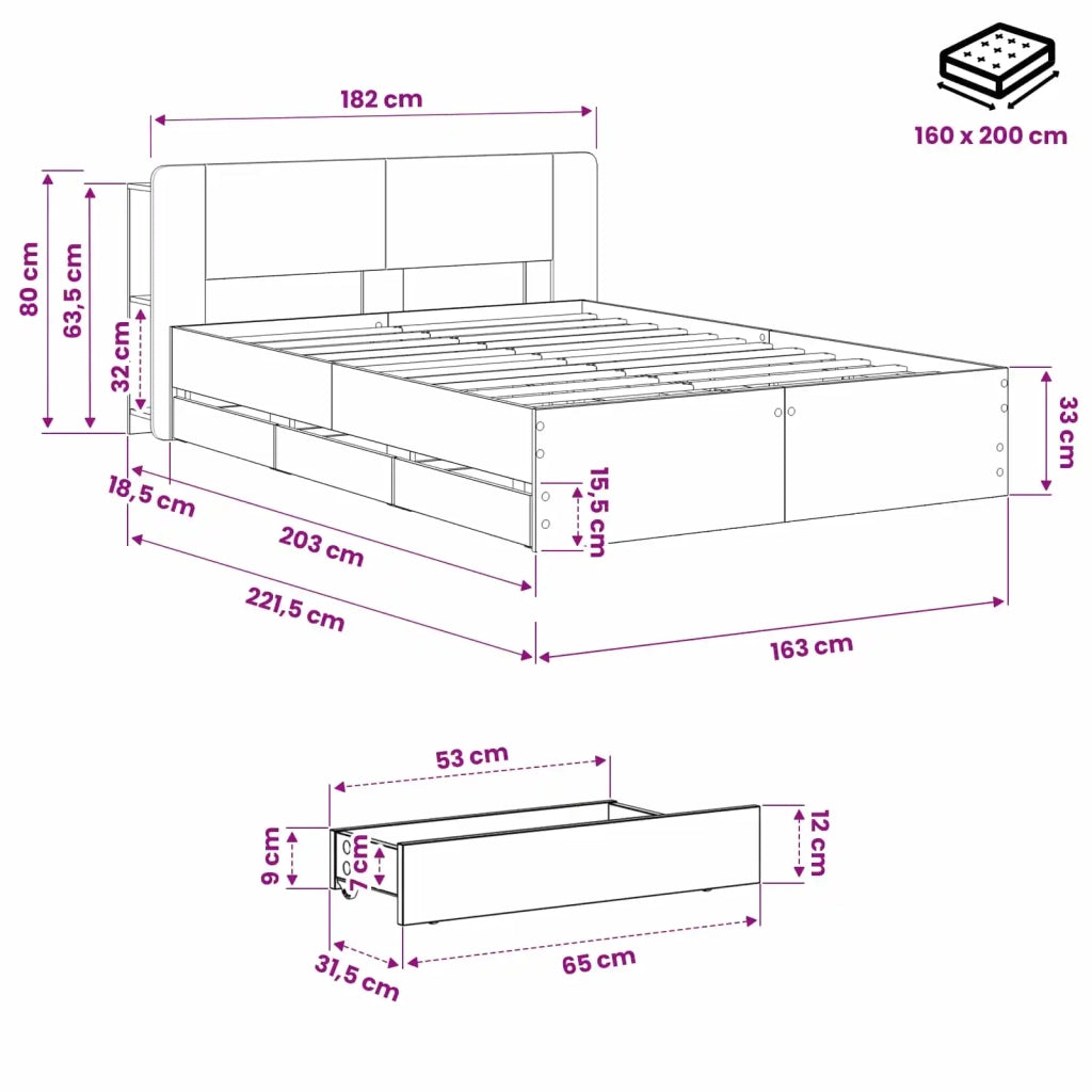 Struttura del letto con stoccaggio e testata Rovere Artigianale 3445809