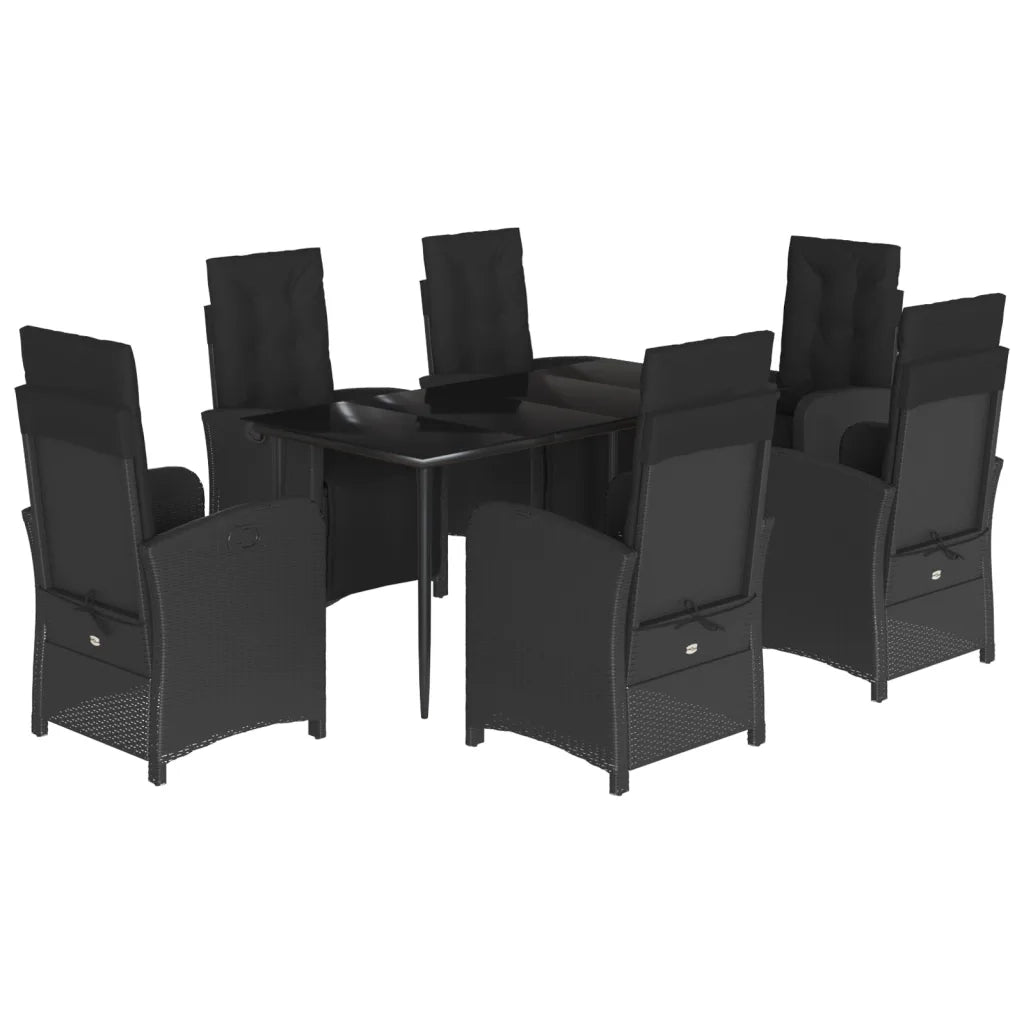 Set da Pranzo da Giardino 7 pz Nero con Cuscini in Polyrattan