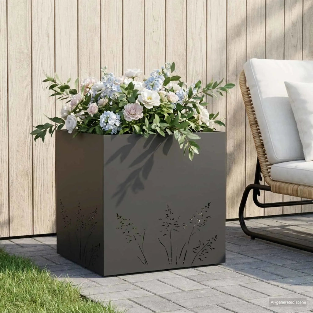 Vaso da giardino Nero 50 x 50 x 49 cm Acciaio laminato a freddo 8005792