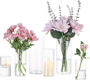 Vaso di Vetro a Cilindro trasparente - 2 Set di Vasi di Vetro base moderna - Decorazione da Tavola per Matrimoni - Decorazioni da Tavola per fiori rose pampas candele - Per Ornamenti per la Sala da Pranzo - 10/15/20 Cm di Altezza