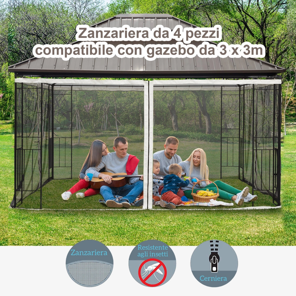 Tenda Zanzariera per Gazebo ¨C zephmum ¨C Nero e Beige 335x207cm