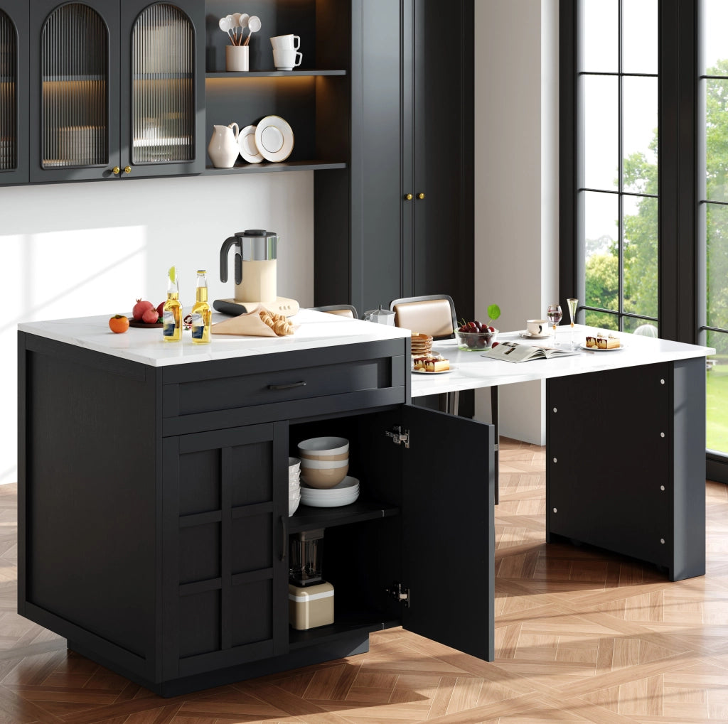 Tavolo bar estensibile con contenitore in MDF nero 133-202 cm