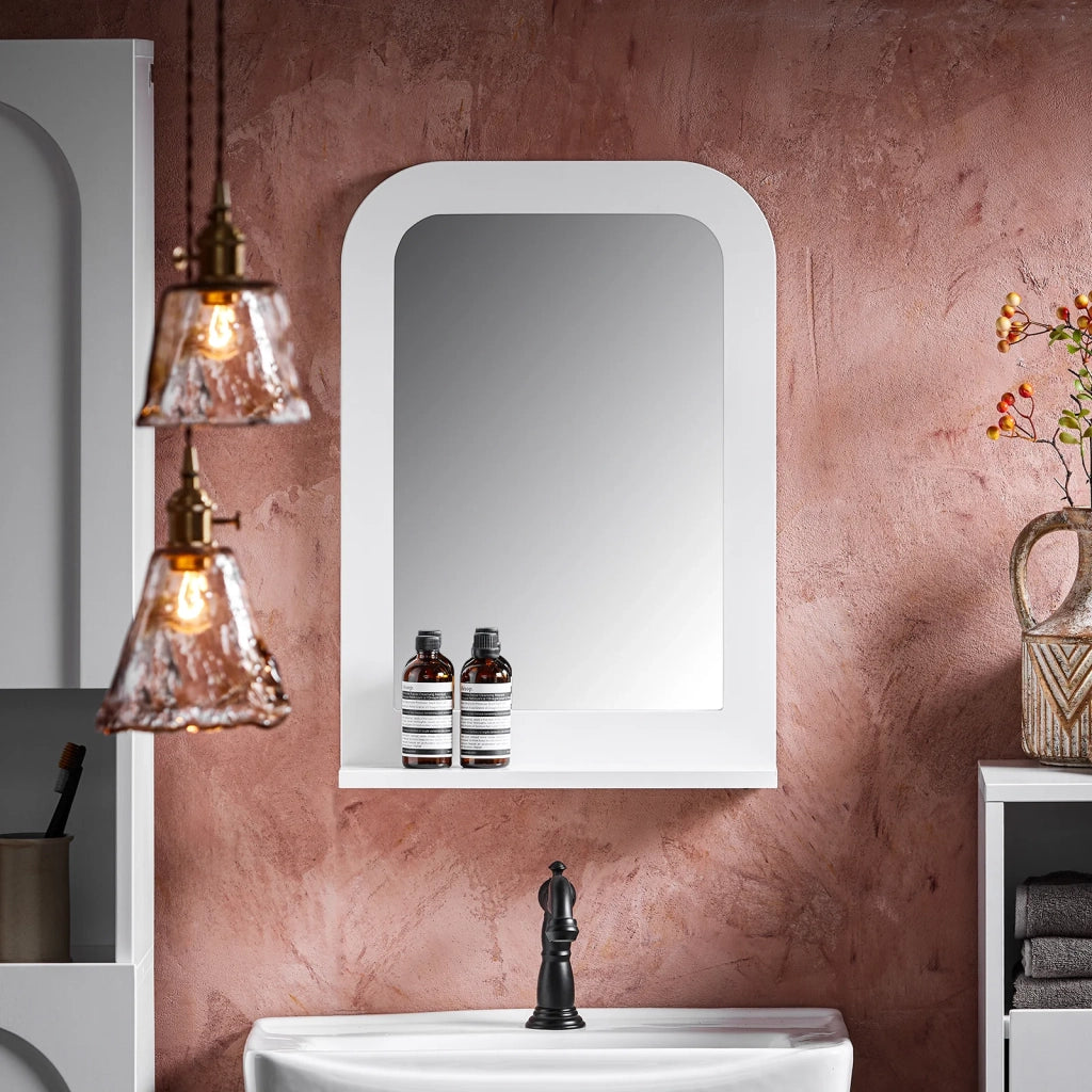 Specchio Bagno Specchio Da Parete Mensola Bagno A Muro Bianco 38x9x54cm BZR162-W