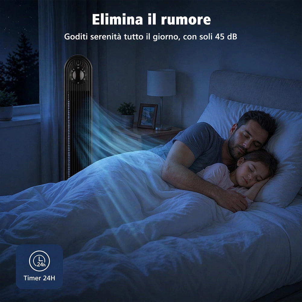 Ventilatore a Torre Nero 60W H 79 cm 3 Velocità Slim Salvaspazio