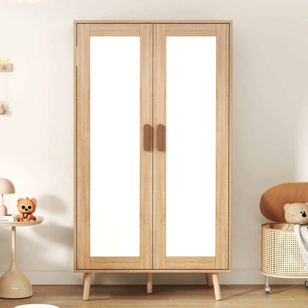 Armadio per bambini, a due ante con asta appendiabiti, 80 x 46 x 141,5 cm, bianco e color legno