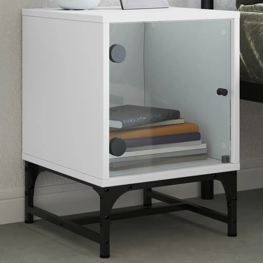 Set di 2 Comodini | Armadio da Notte | Mobiletto da notte con Ante in Vetro Bianco 35x37x50 cm