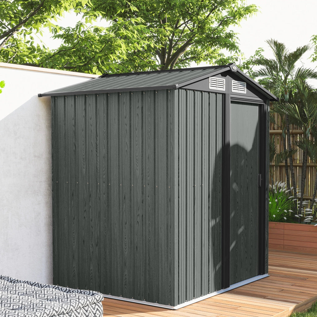 Casetta da Giardino Porta Attrezzi 152x132x188 cm con Tetto Inclinato e 4 Prese d'Aria in Acciaio Grigio
