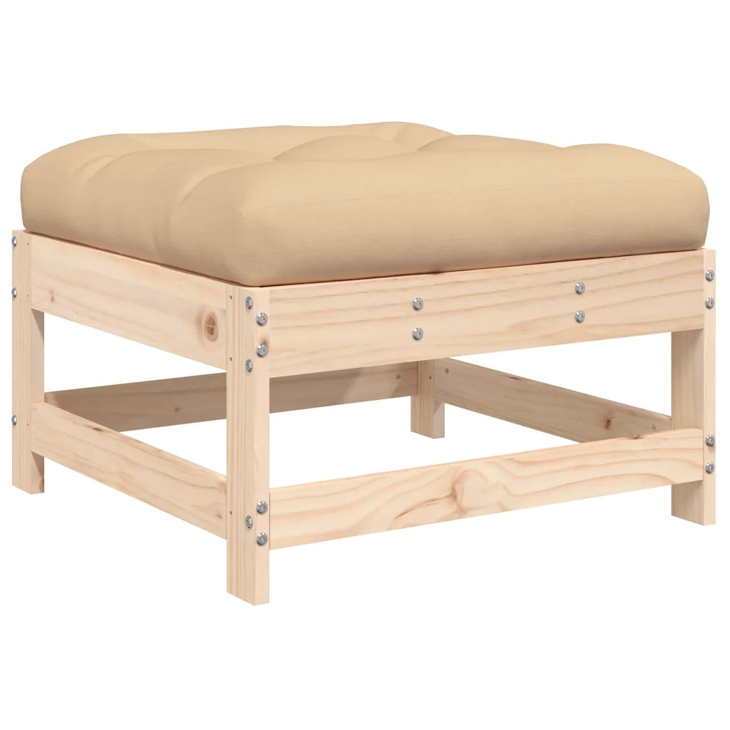 Poggiapiedi da Giardino con Cuscino in Legno Massello di Pino CFW3290164