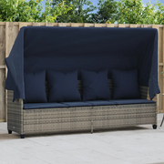 Lettino Prendisole con Baldacchino e Cuscini GrigioÂ Polyrattan