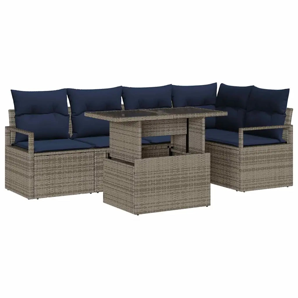 Set Divano da Giardino 6 pcs Grigio e Blu Navy polyrattan