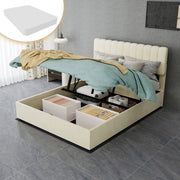 Letto Contenitore Imbottito con Testiera ¨C MINIMAL ¨C Beige 140x200 con Materasso