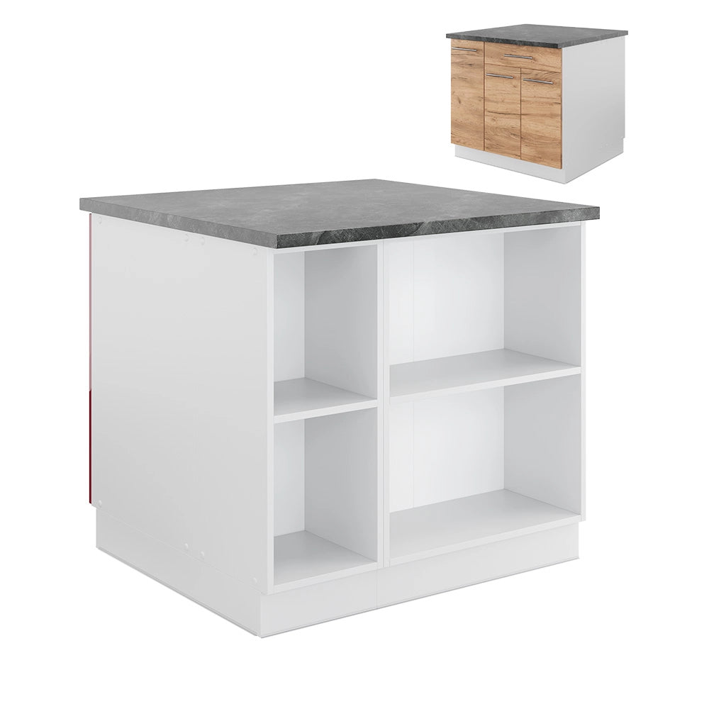Isola cucina Fame-Line Rovere dorato/Bianco 90 cm con cassetto, senza piano di lavoro Vicco
