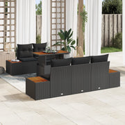 Set da Pranzo Giardino 6 Pezzi con Cuscini Rattan Nero Acacia