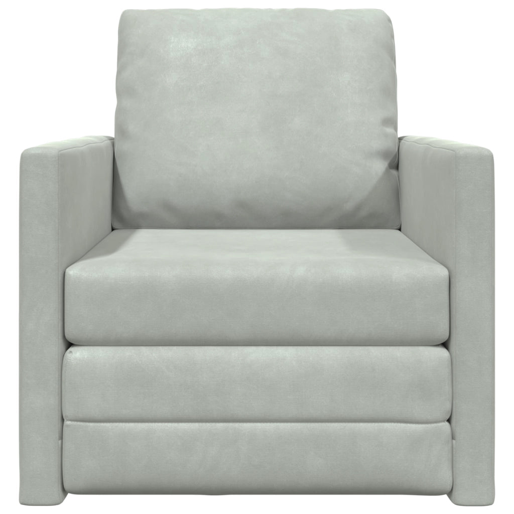 Divano a terra  Singolo Convertibile in Velluto 74x77x81 cm Grigio chiaro