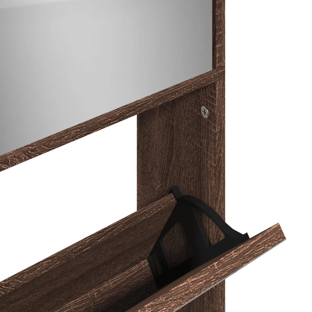 Scarpiera mobiletto portascarpe mobile ingresso/corridoio/soggiorno con specchio 4 ripiani 63 x 17 x 134 cm marrone 02_0021887