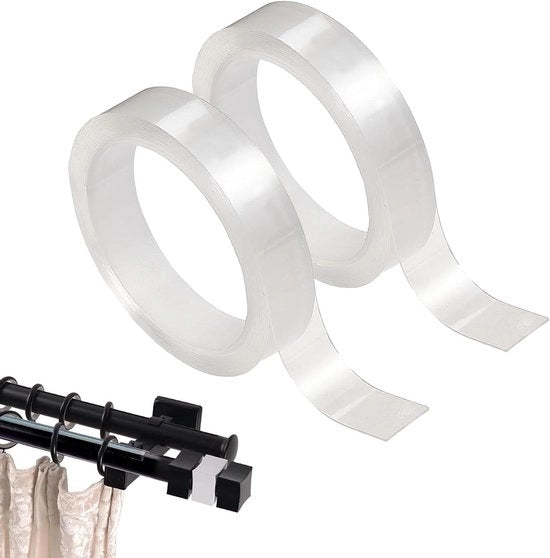 Gordijnglijband trasparente autoadesivo per tende - 2 rotoli con nastro acrilico a doppia faccia - Ideale per tende di tendaggio