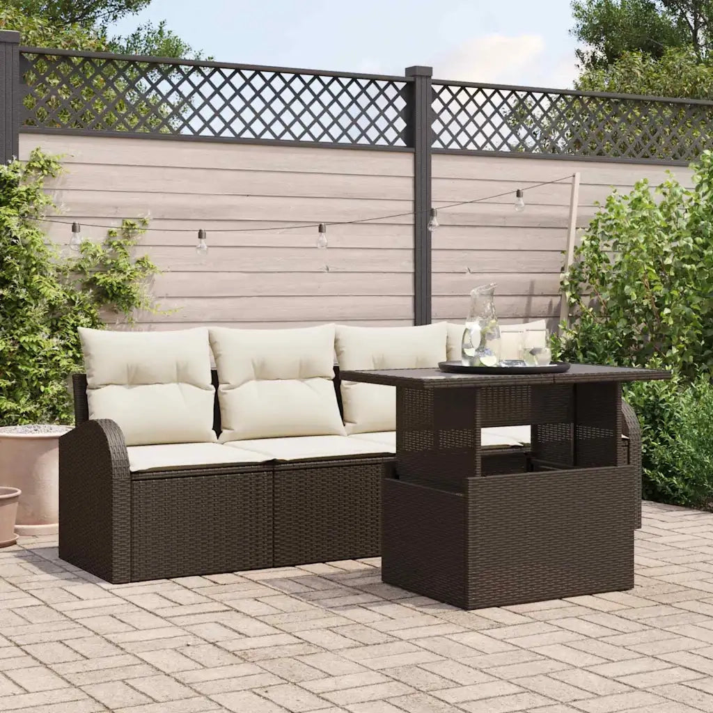 Set Divano da Giardino 5 pcs Marrone Rattan in Polipropilene