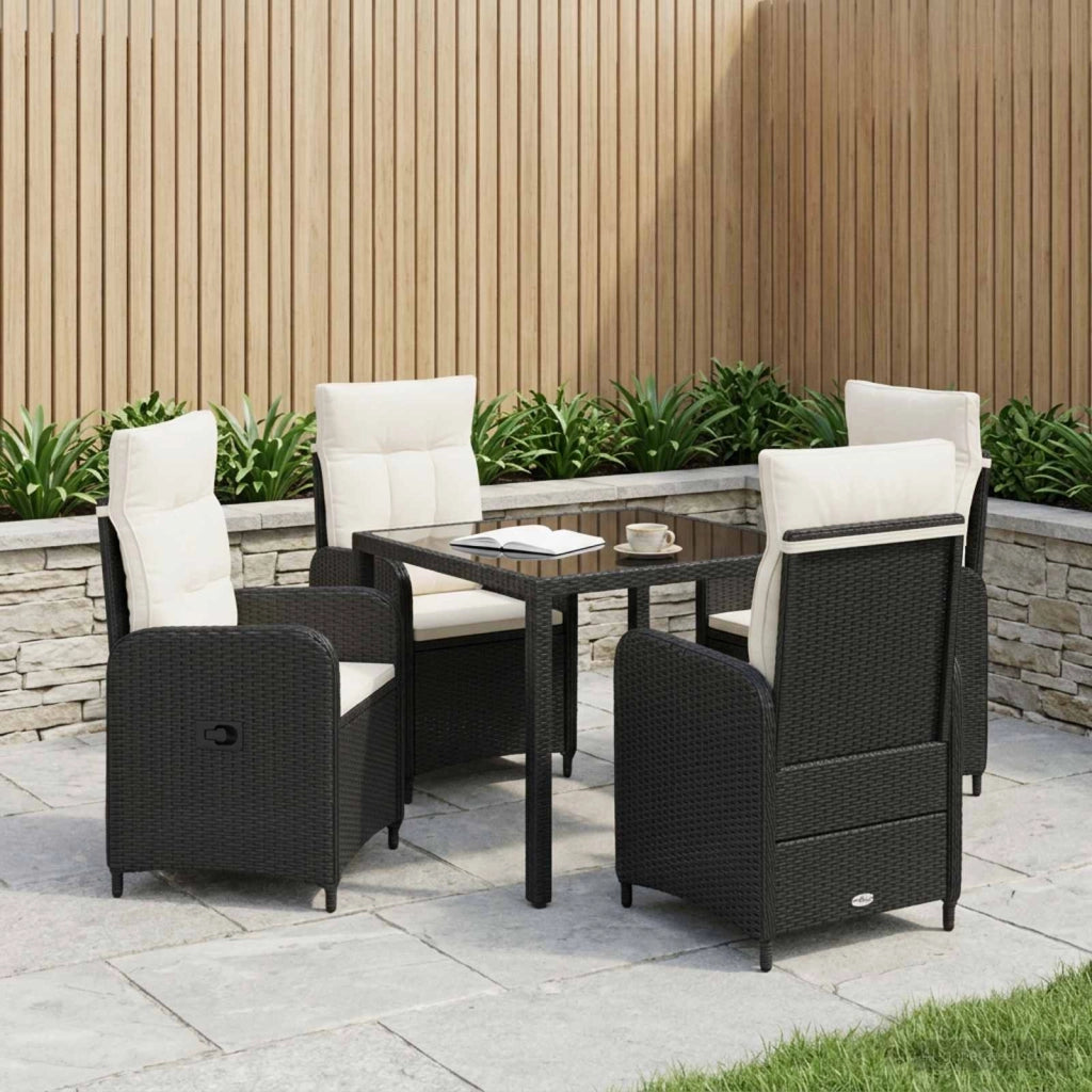 Set da pranzo per esterni 5 pz Nero e Bianco Crema polyrattan 3422295
