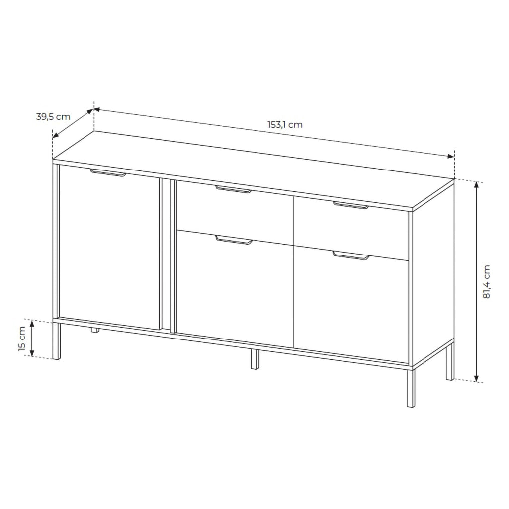 Madia Hametesi, Credenza 2 Cassetti, 153x40x81h cm Nero