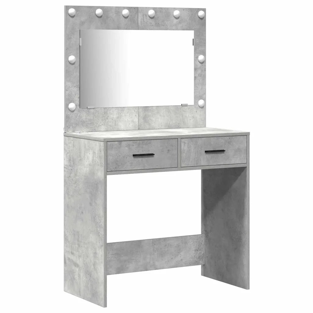 Toeletta | Tavolo da Trucco 3 pz Grigio cemento Legno multistrato