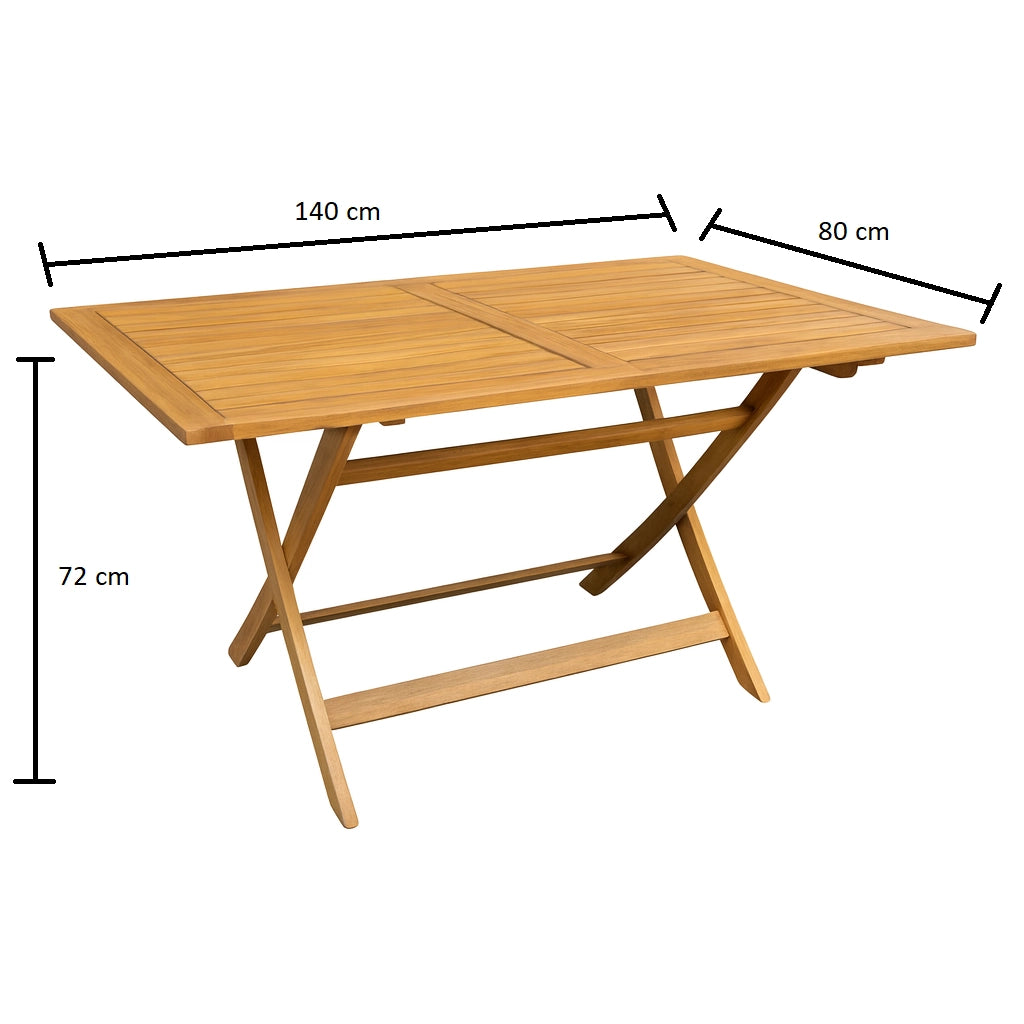 Tavolo Rettangolare Pieghevole in Legno di Acacia – 140x80xH72 cm