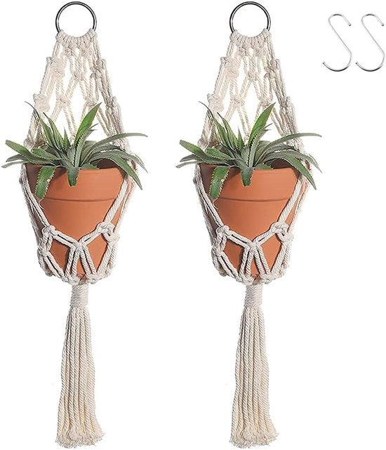 Decorazioni per piante a rete macramé - manufatti a mano con corda di cocco - sospensioni per piante - chiodi per soffitto - decorazione bohemienne per l'abitazione - arte per esterni