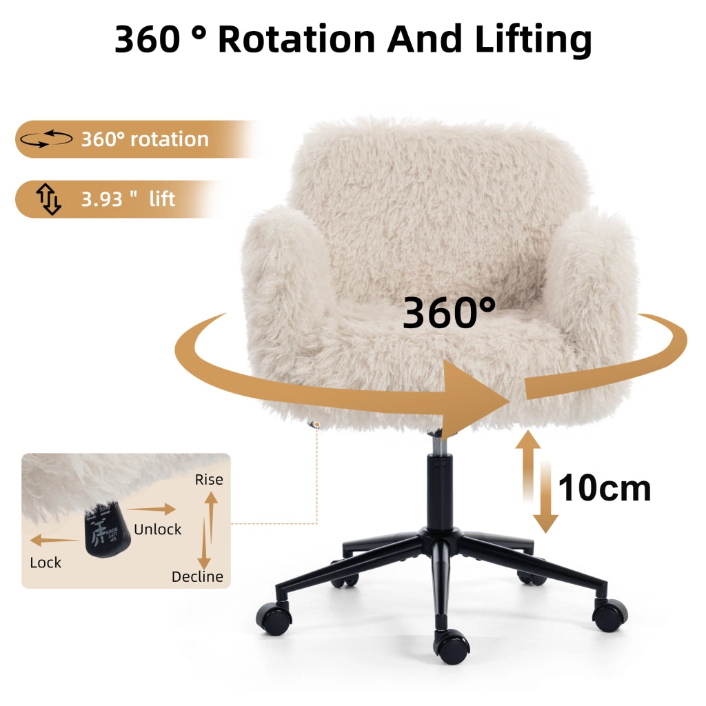 Sedia da ufficio compatta in tessuto effetto lana con braccioli pieghevoli e altezza regolabile per casa beige
