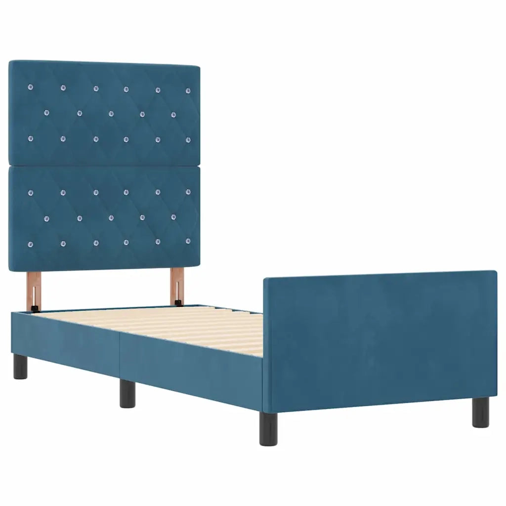 Letto a molle con testiera Blu Scuro 80 x 200 cm Velluto
