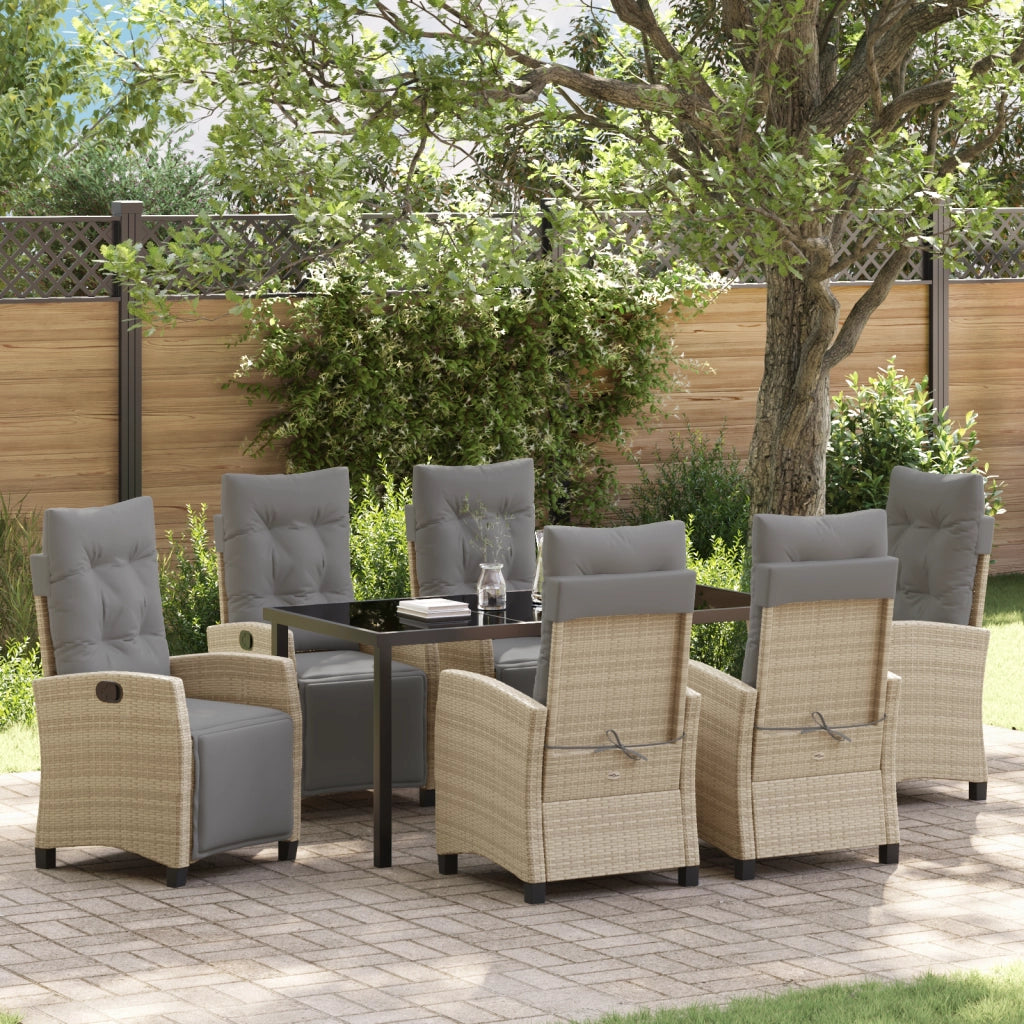 Set da Pranzo da Giardino 7 Pezzi Beige Rattan Polimerico