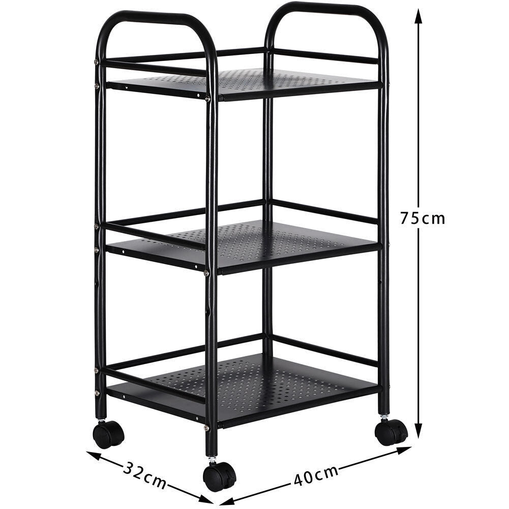 Carrello Estetista 3 Ripiani in Metallo Nero 4 Ruote Arredo Bagno Salvaspazio