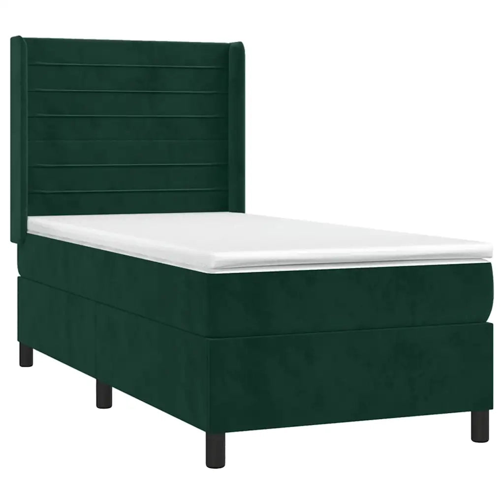 Letto a Molle con Materasso e LED Verde Scuro 100x200cm Velluto 3139610