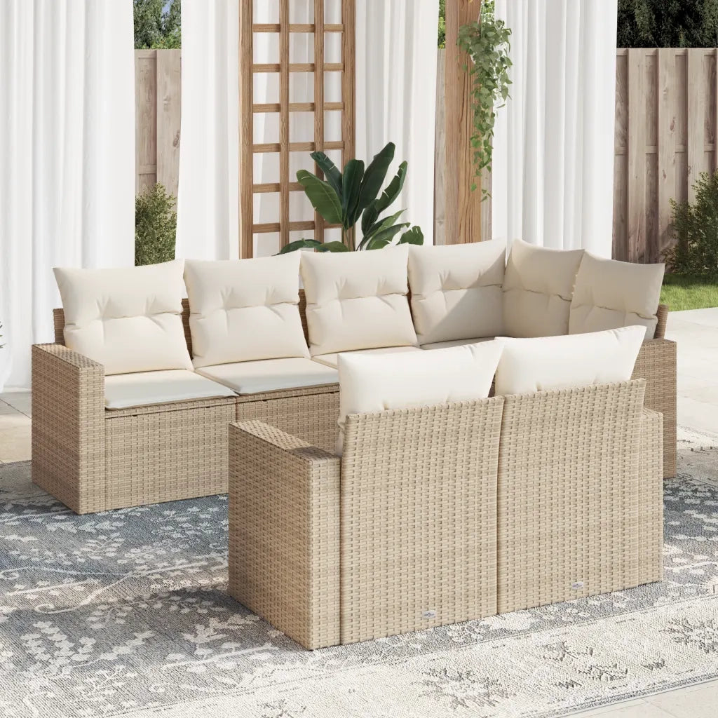 Set Divani da Giardino 7 pz con Cuscini Beige in Polyrattancod mxl 111286