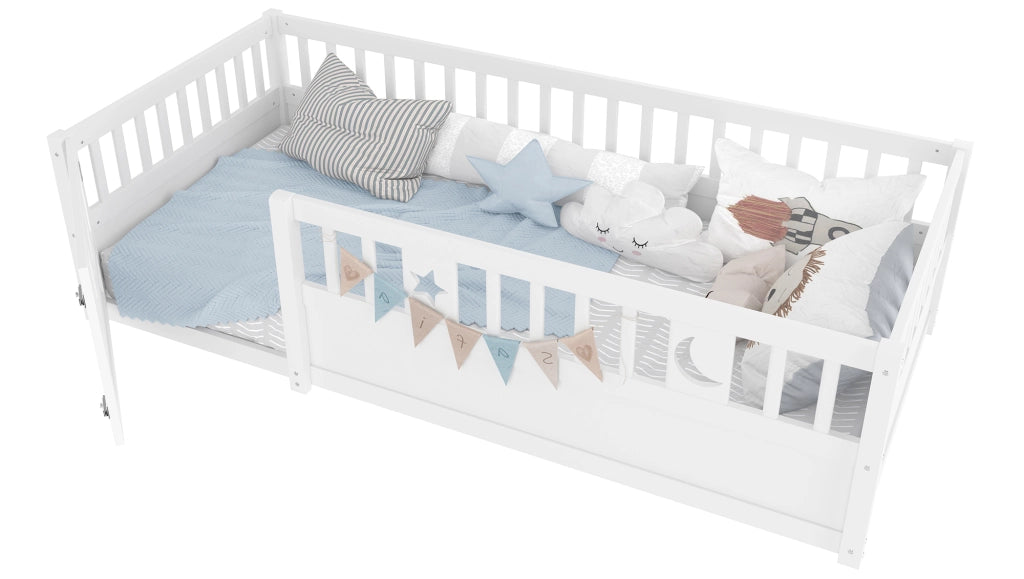 Letto a baldacchino per bambini bianco in pino con rete di sicurezza 90x190 cm