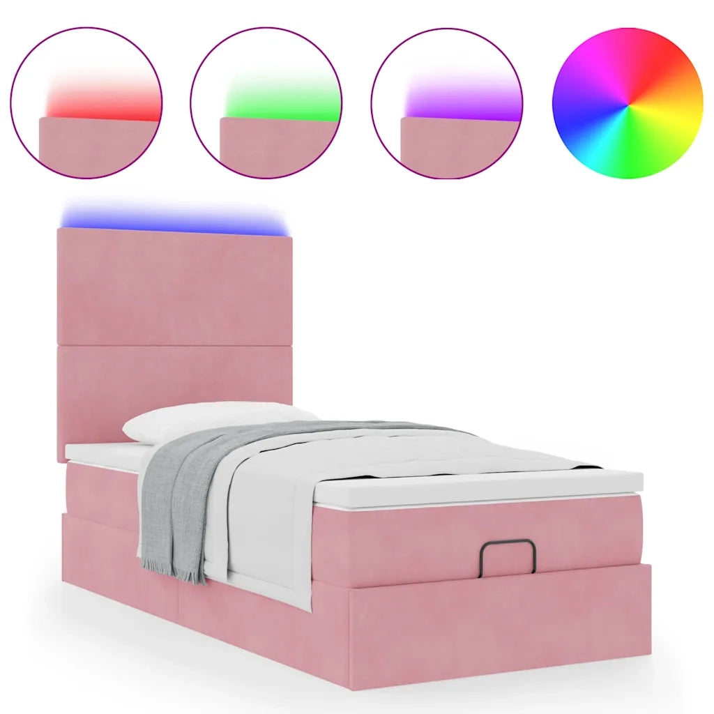 Struttura Letto Pouf con Materassi Rosa 90x200 cm in Velluto 3314227