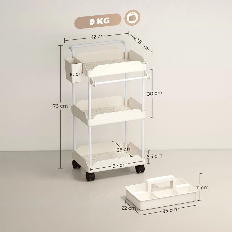 CARRELLO PORTAOGGETTI con 3 cesti 42 x 42,5 x 76 cm metallo bianco