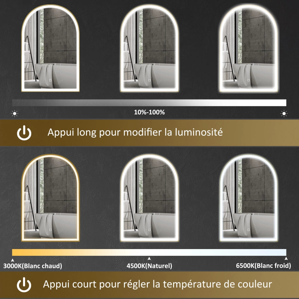 Specchio da bagno LED 90x60cm ¨C Xylo ¨C con antiappannamento e interruttore tattile, cornice in alluminio