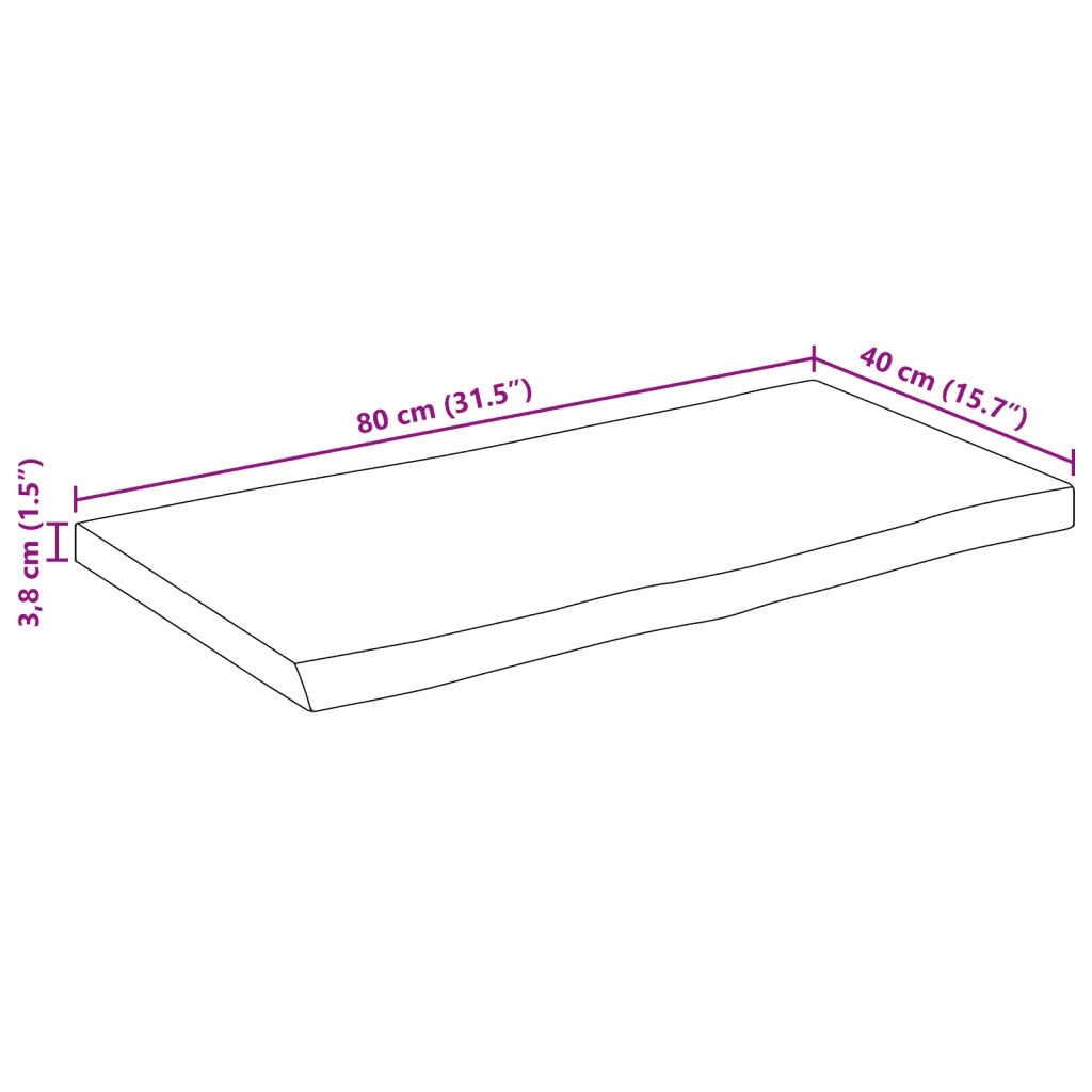 Piano per Tavolo 80x40x3,8cm Bordi Vivi in Legno Massello Mango 370730
