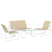 Set 4 Pezzi da Giardino con Divano 2 Poltrone e Tavolino in Texteline Cachi e Bianco