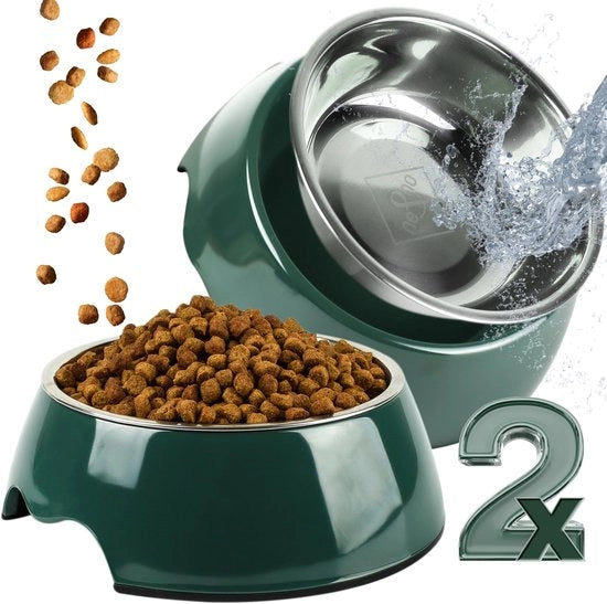 Set di 2 ciotole per alimentazione per piccoli cani e gatti [dimensione S / 170 ml] Ciotola antiscivolo per gatti | Ciotola per gatti | Ciotola per cani (S, verde)