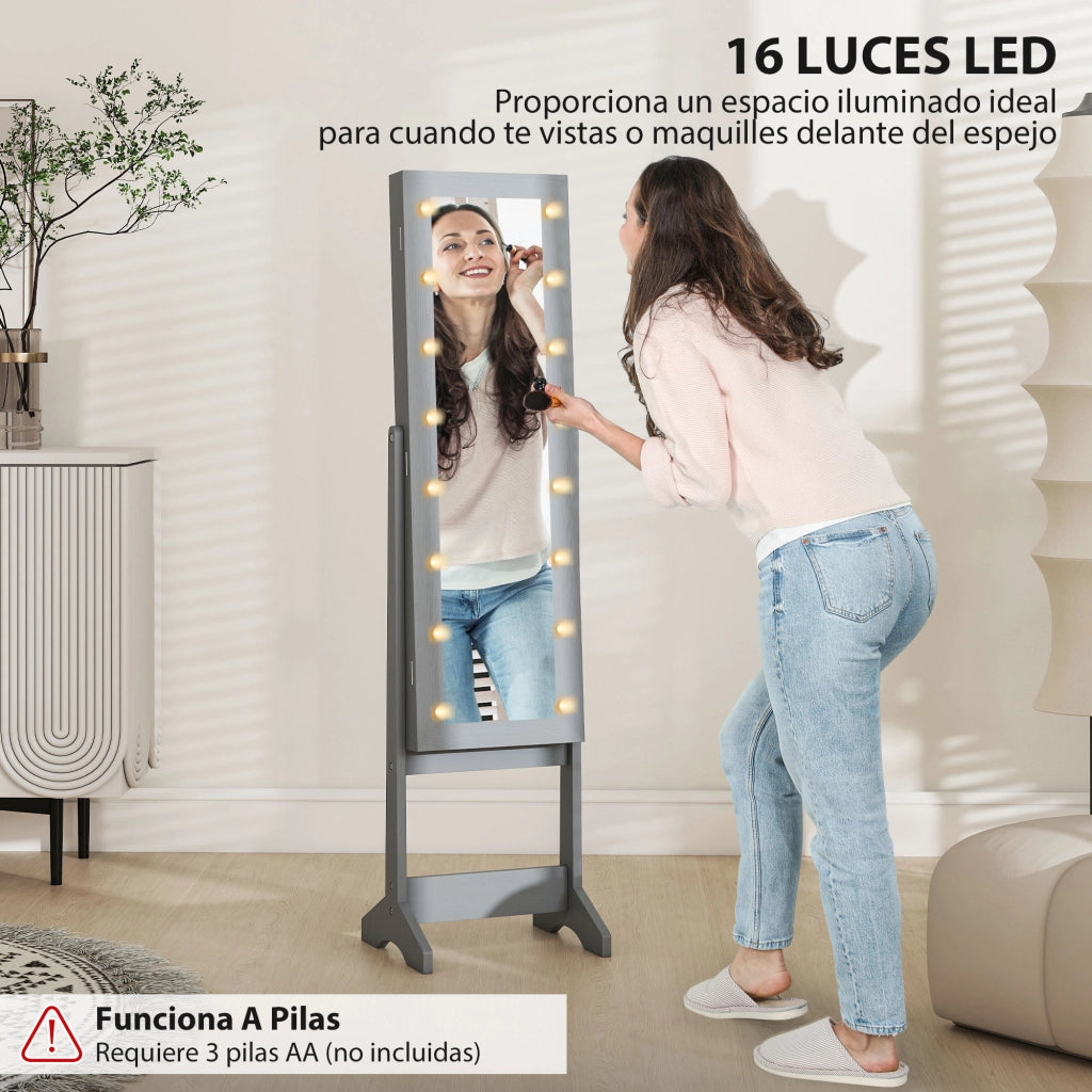 Armadio Joyero con Luci LED e Specchio a Pieno ¨C zephmum ¨C Grigio