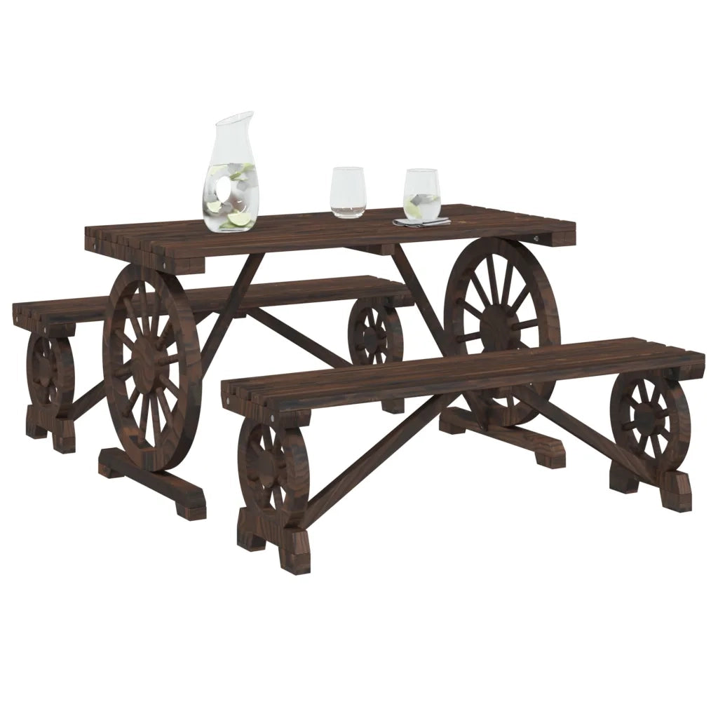 Set da Pranzo da Giardino 3 pz in Legno Massello di Abete