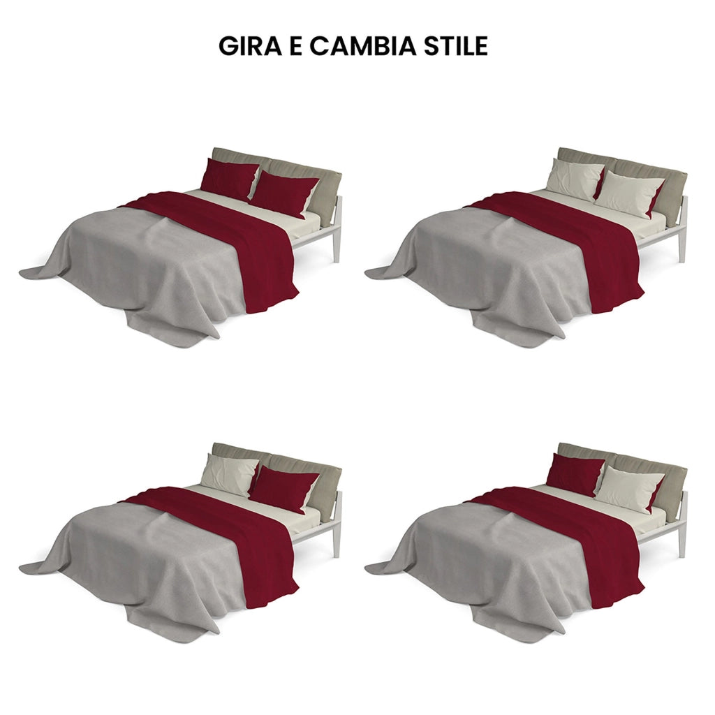Set Lenzuola Singolo Sopra Sotto e Federe Doubleface Bordeaux/Panna