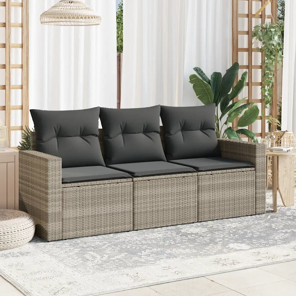 Set Divano da Giardino 3pz con Cuscini-Sofa da Giardino-Divanetto da esterno Grigio Chiaro Polyrattan 864662