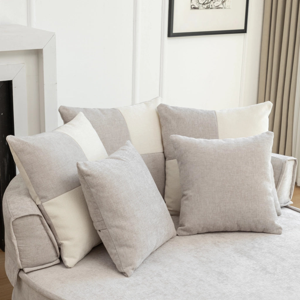Poltrona lounge rotonda senza montaggio con ottomana, 5 cuscini, tessuto Chenille grigio