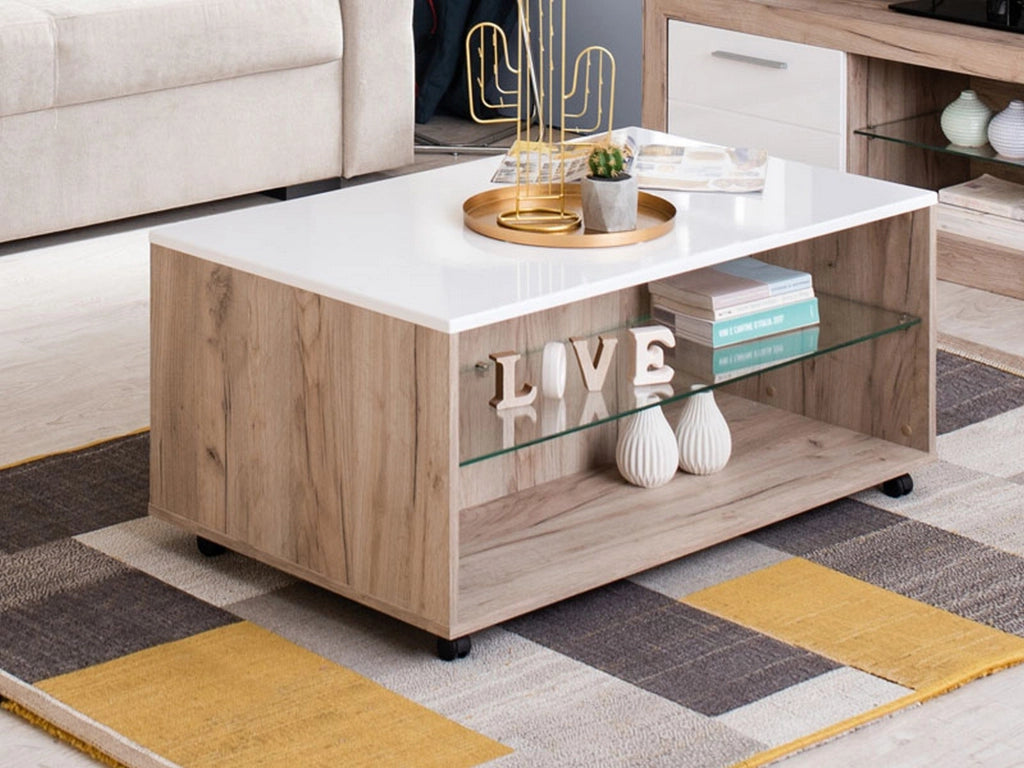 Giussano, Tavolino da Salotto con Ruote, 101x60x45h cm Bianco