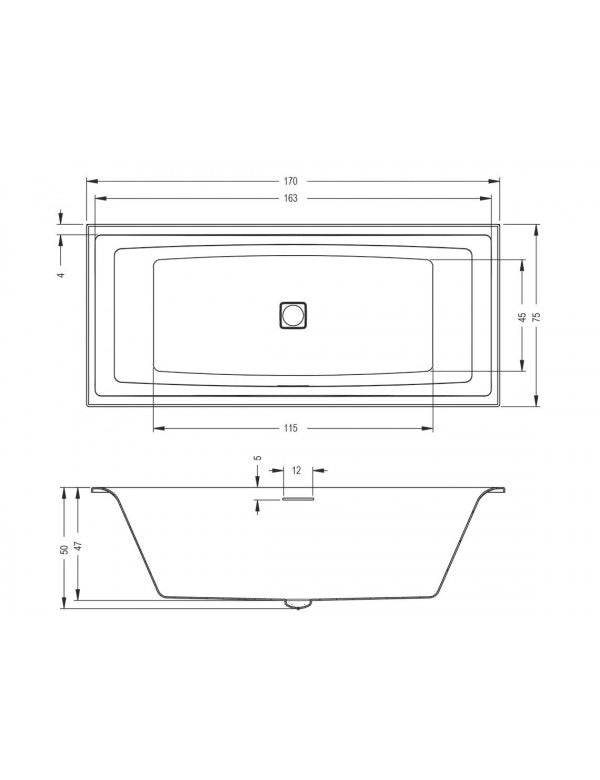 RIHO FALL STILL SQUARE 170x75 cm vasca da bagno in acrilico con cascata