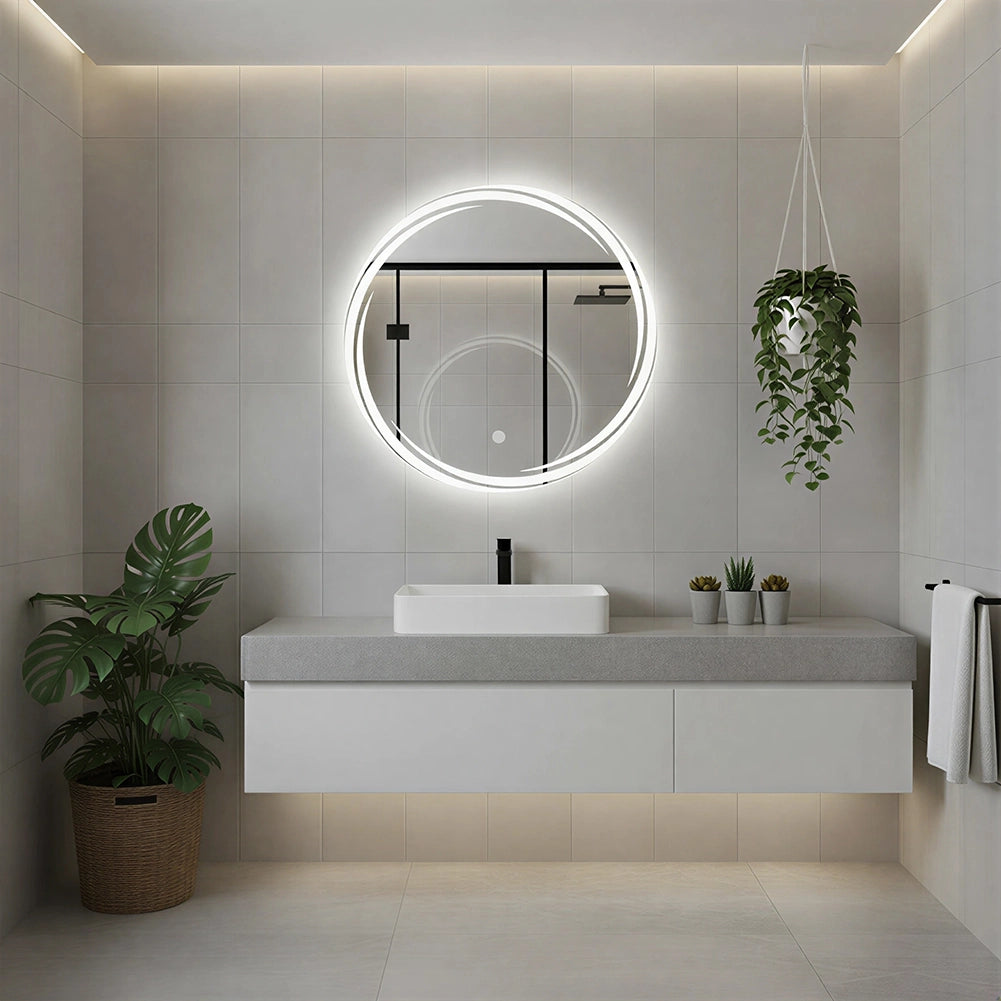 Specchio Tondo Spirale Diametro 60cm Led a 3 Colori Dimmerabile Accensione Touch