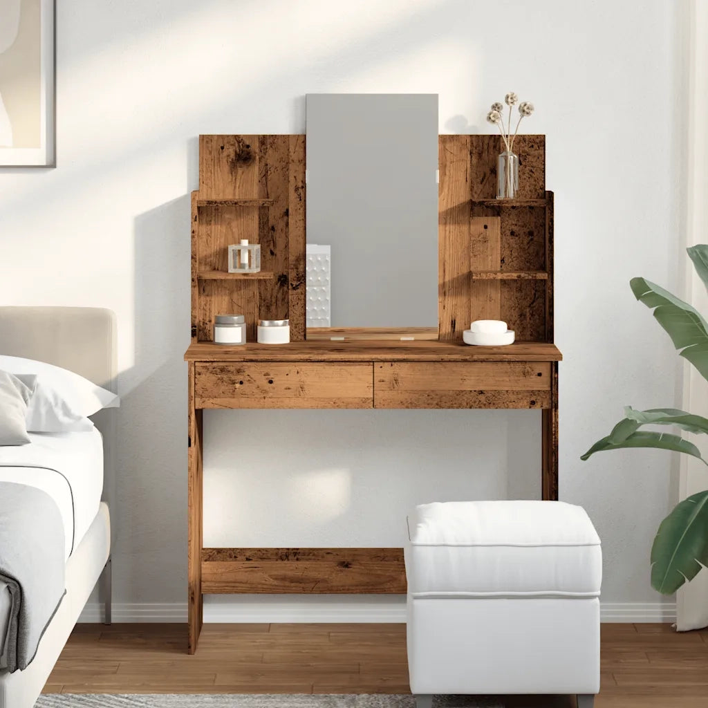 Toeletta con Specchio Legno Antico 96x39x142 cm 857011