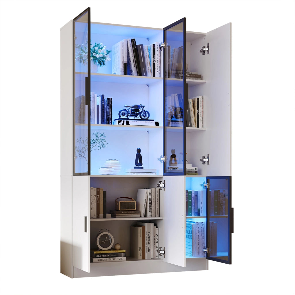 Libreria Vetrina con Luci LED ¨C MINIMAL ¨C Legno, Vetro, Alluminio, 200cm